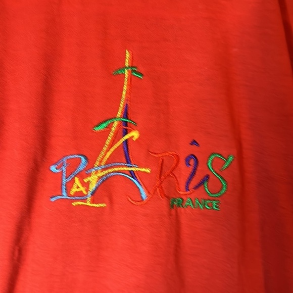 Paris Eiffel Tower Red Short Sleeve Cotton Tee Embroidered Size 4 Girls Top - Picture 3 of 4